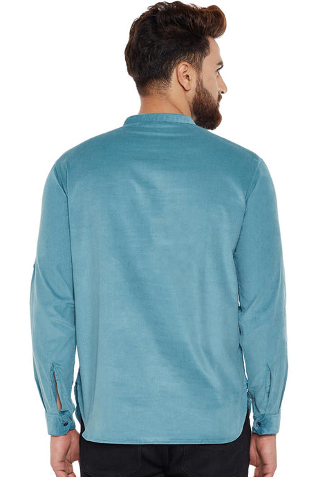 Buy Blended Cotton Solid Kurta in Green Online - Zoom In