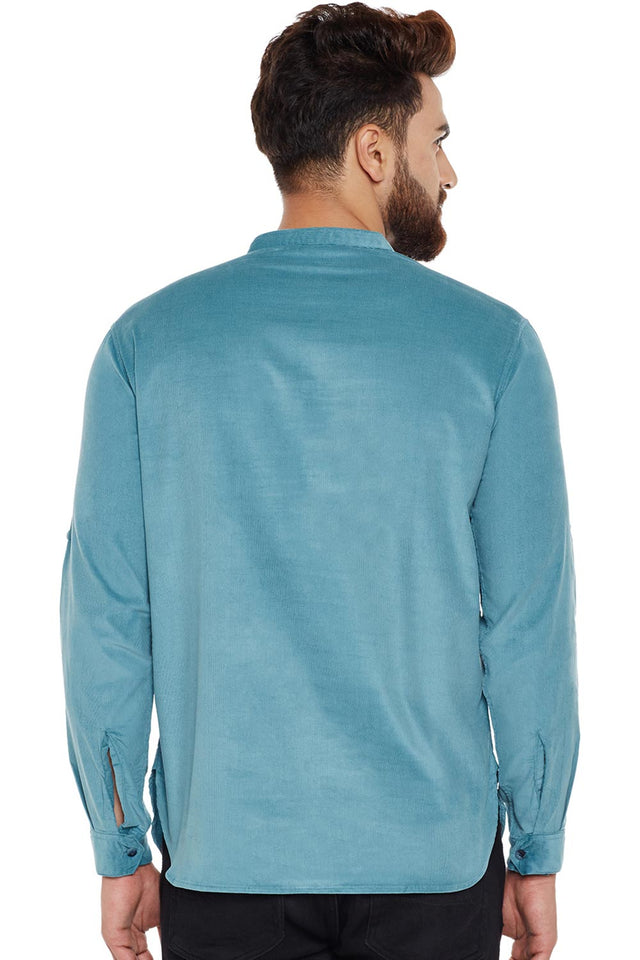 Buy Blended Cotton Solid Kurta in Green Online - Zoom In
