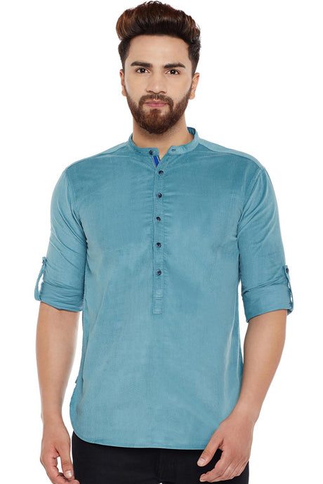 Buy Blended Cotton Solid Kurta in Green Online