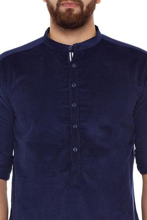 Buy Blended Cotton Solid Kurta in Navy Blue Online - Zoom Out
