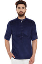 Buy Blended Cotton Solid Kurta in Navy Blue Online