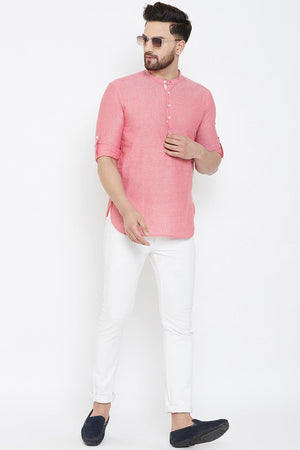Buy Blended Cotton Solid Kurta in Red Online - Back