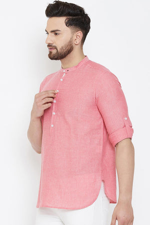 Buy Blended Cotton Solid Kurta in Red Online - Front