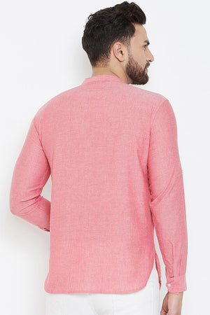 Buy Blended Cotton Solid Kurta in Red Online - Zoom In