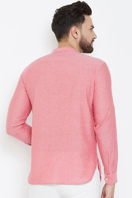 Buy Blended Cotton Solid Kurta in Red Online - Zoom In