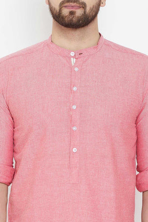 Buy Blended Cotton Solid Kurta in Red Online - Zoom Out