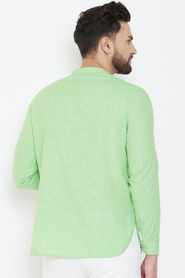 Buy Men's Cotton Solid Short Kurta in Light Green