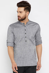 Men's Cotton Solid Short Kurta Top In Grey