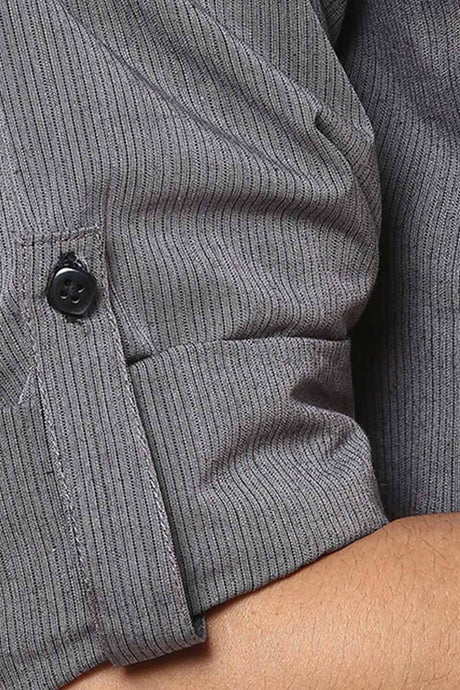Buy Blended Cotton Striped Kurta in Grey Online - Zoom Out