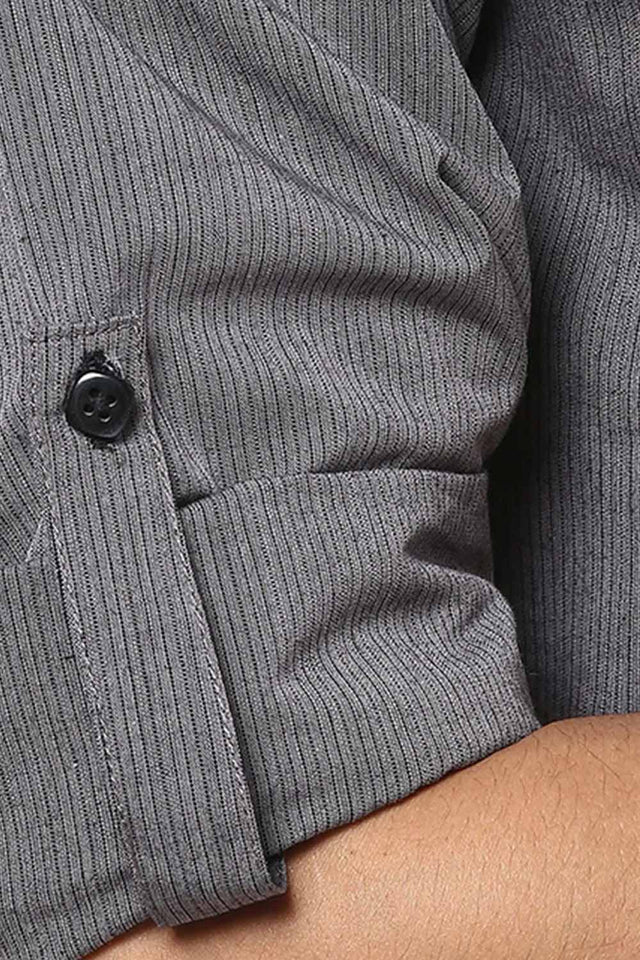 Buy Blended Cotton Striped Kurta in Grey Online - Zoom Out