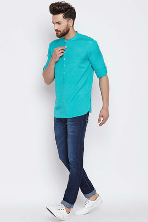 Shop Men's Solid Short Kurta in Sky Blue