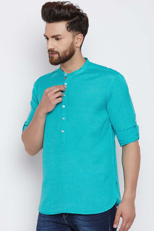 Buy Men's Cotton Short Kurta in Sky Blue