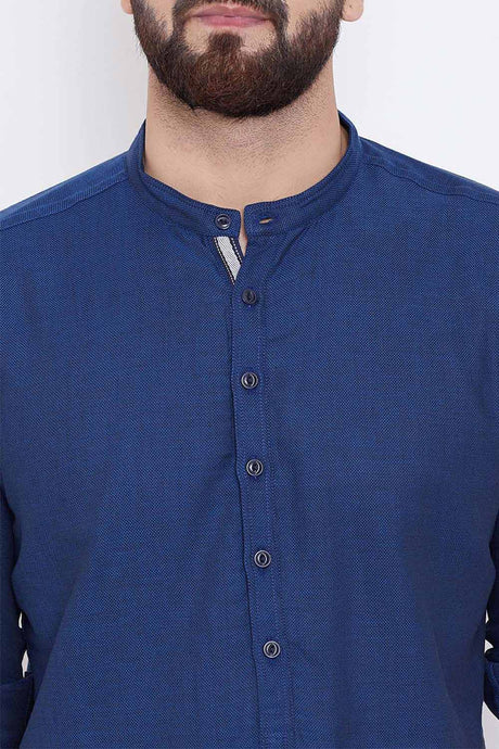 Buy Blended Cotton Solid Kurta in Navy Blue Online - Zoom Out