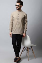 Men's Light Beige Solid Full Sleeve Short Kurta Top (TK-SLD072-BGC)