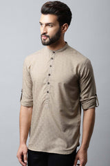 Men's Light Beige Solid Full Sleeve Short Kurta Top (TK-SLD072-BGC)