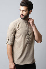 Men's Light Beige Solid Full Sleeve Short Kurta Top (TK-SLD072-BGC)