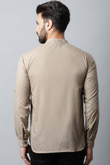 Men's Light Beige Solid Full Sleeve Short Kurta Top (TK-SLD072-BGC)