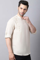 Men's Light Cream Solid Full Sleeve Short Kurta Top