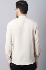 Men's Light Cream Solid Full Sleeve Short Kurta Top