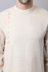 Men's Light Cream Solid Full Sleeve Short Kurta Top