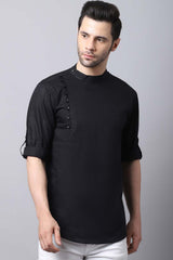 Men's Dark Black Solid Full Sleeve Short Kurta Top