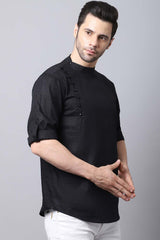 Men's Dark Black Solid Full Sleeve Short Kurta Top