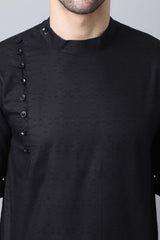 Men's Dark Black Solid Full Sleeve Short Kurta Top