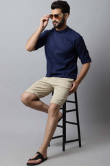 Men's Dark Blue Solid Full Sleeve Short Kurta Top