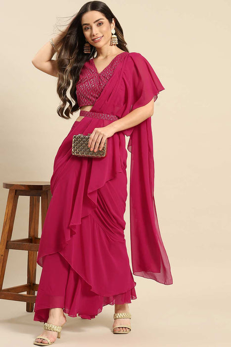 Lilac Georgette Draped Gown Saree Set Design by Baidehi at Pernia's Pop Up  Shop 2024