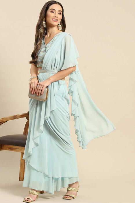 Fuschia Pure Georgette Designer Saree Gown BP4834