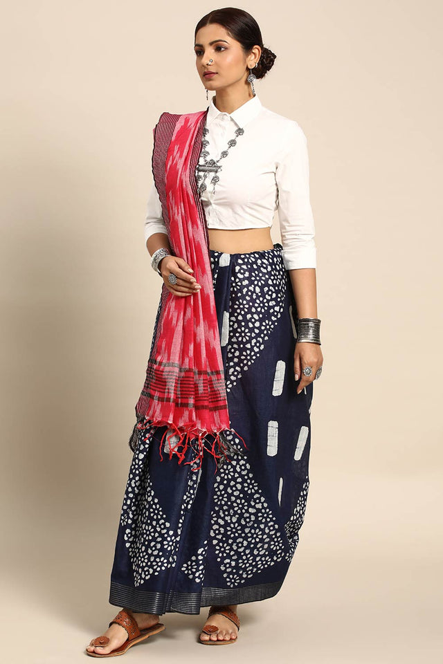 Blue Cotton Indian Saree