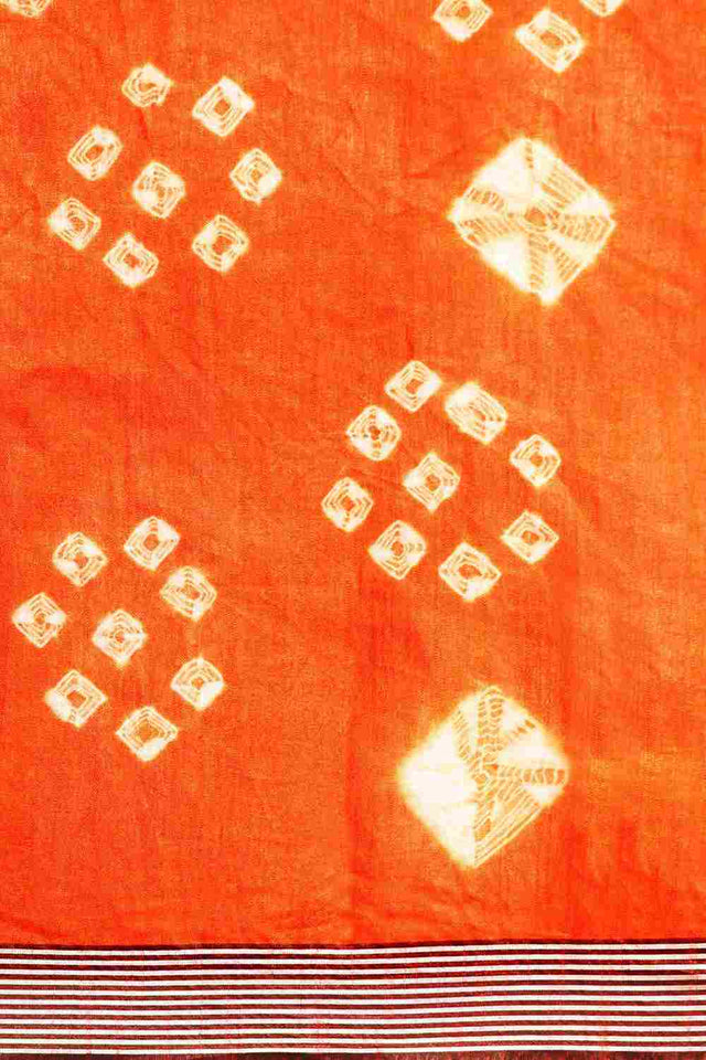 Orange Cotton Block Saree