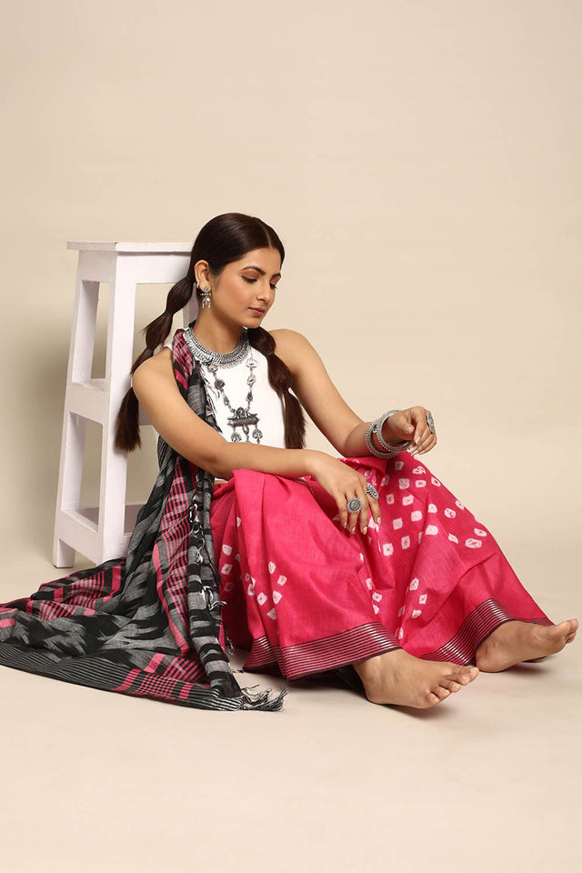 Pink Cotton Indian Saree