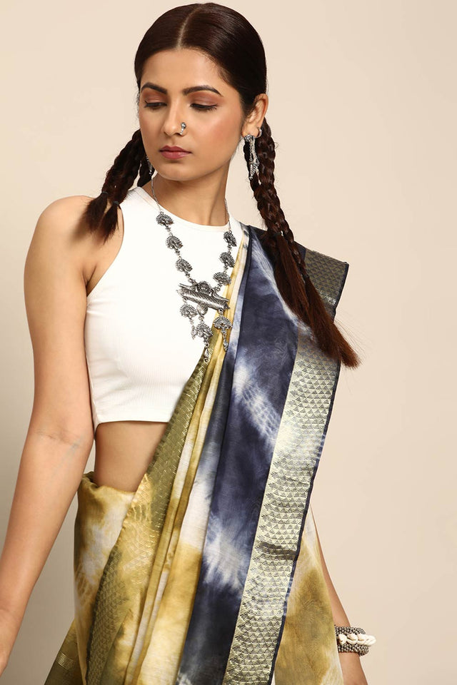 Green Silk Block Saree