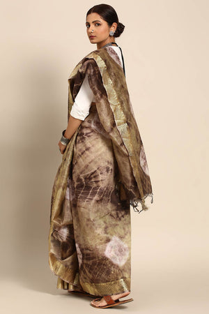 Brown Silk Block Saree