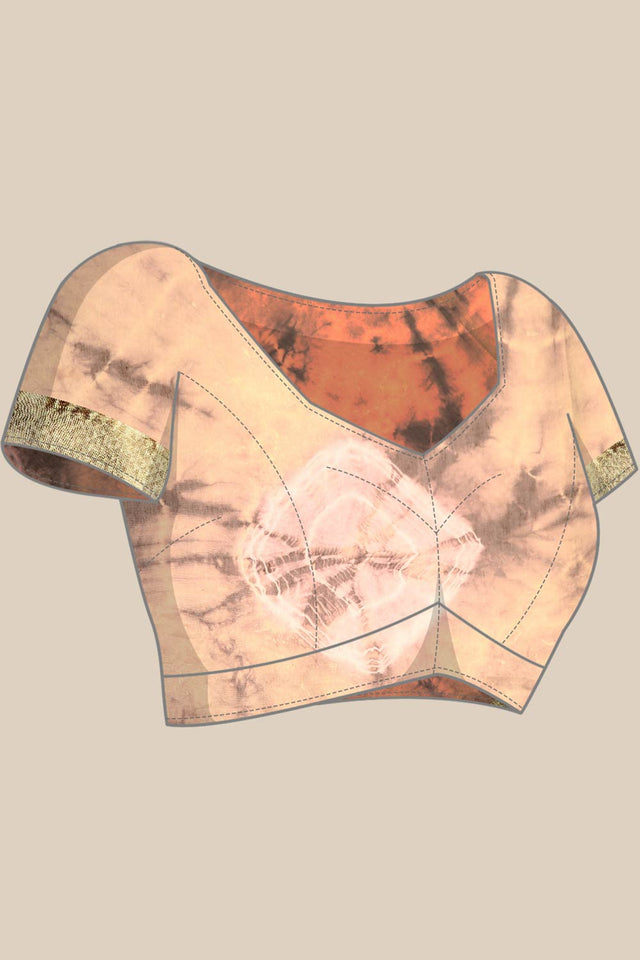 Brown Silk Block Saree