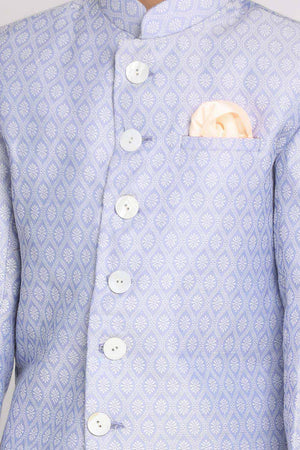Buy Boy's Silk Blend Woven Design Indowestern Sherwani Set in Lavender - Side