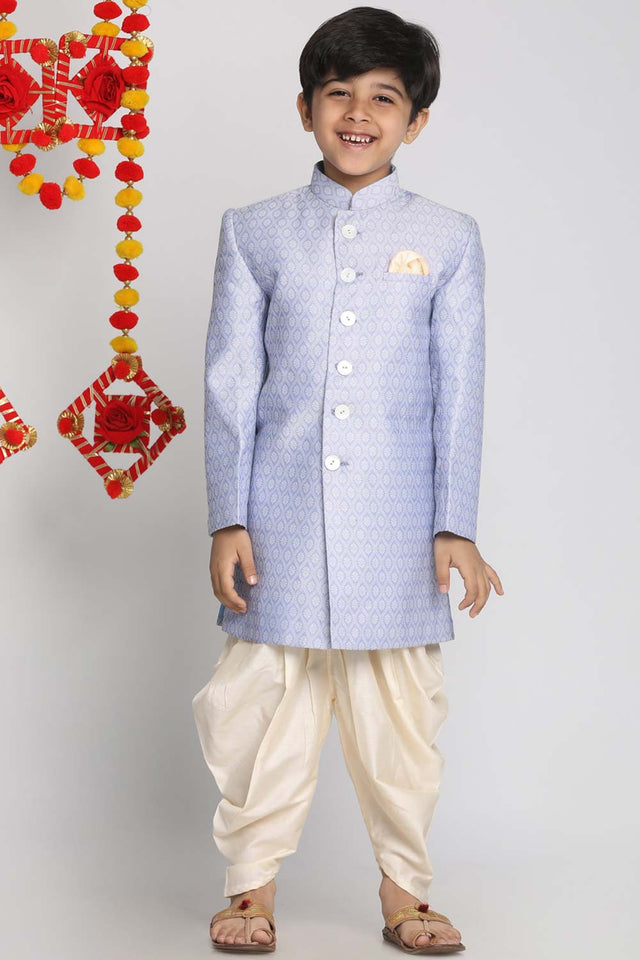 Buy Boy's Silk Blend Woven Design Indowestern Sherwani Set in Lavender