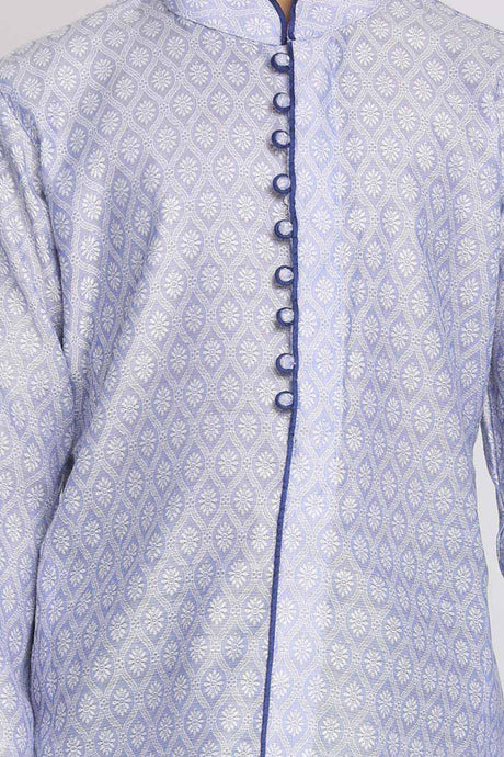 Buy Boy's Silk Blend Woven Design Kurta Set in Lavender - Side