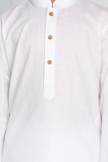 Buy Boy's Pure Cotton Solid Kurta Set in White - Side