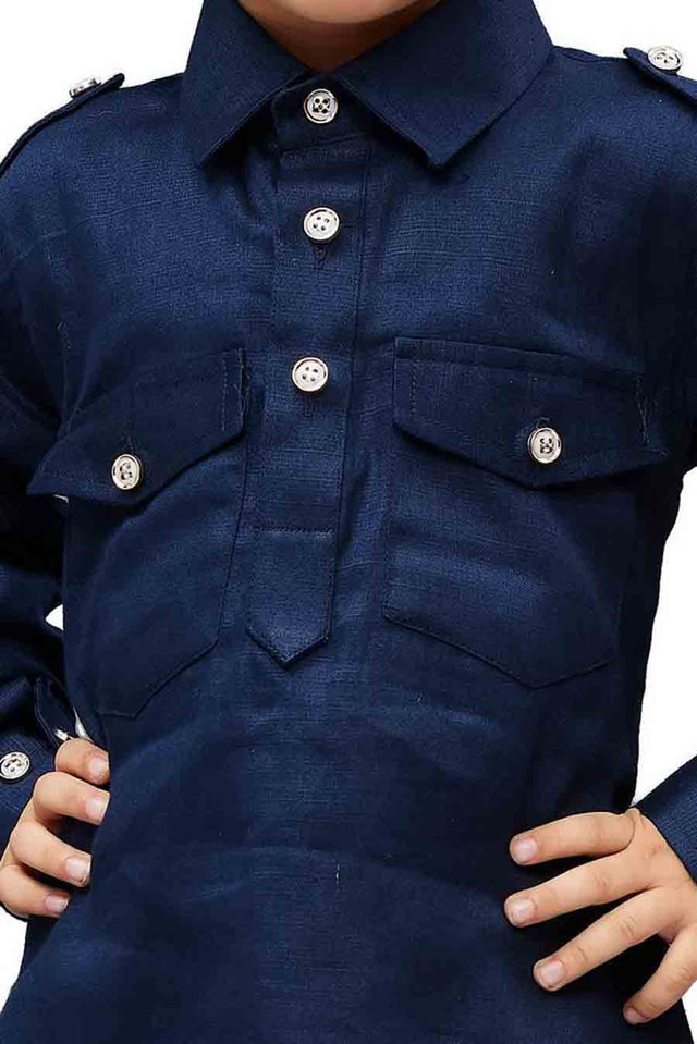 Boy's Cotton Solid Pathani In Blue