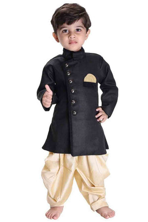 Boy's Cotton Solid Sherwani In Black