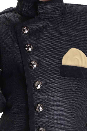 Boy's Cotton Solid Sherwani In Black