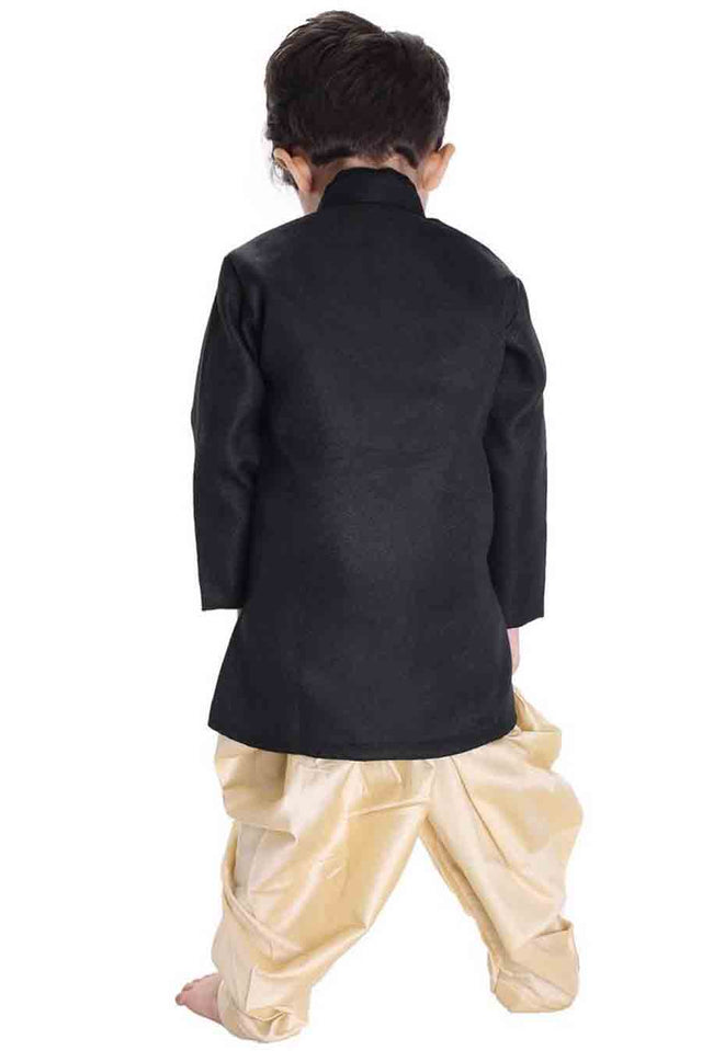 Boy's Cotton Solid Sherwani In Black