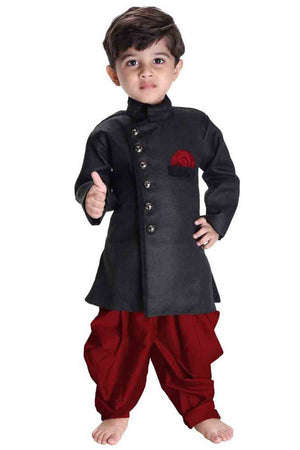 Boy's Cotton Solid Sherwani In Black