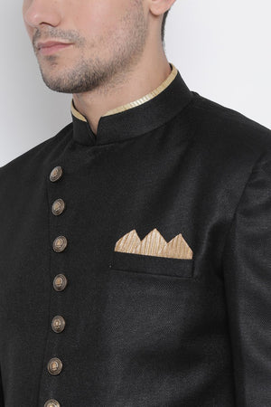 Men's Cotton Blend Indo Western Sherwani Set In Black