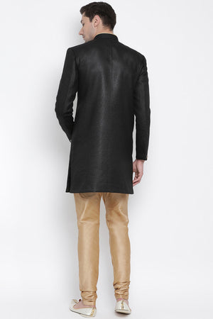 Men's Cotton Blend Indo Western Sherwani Set In Black
