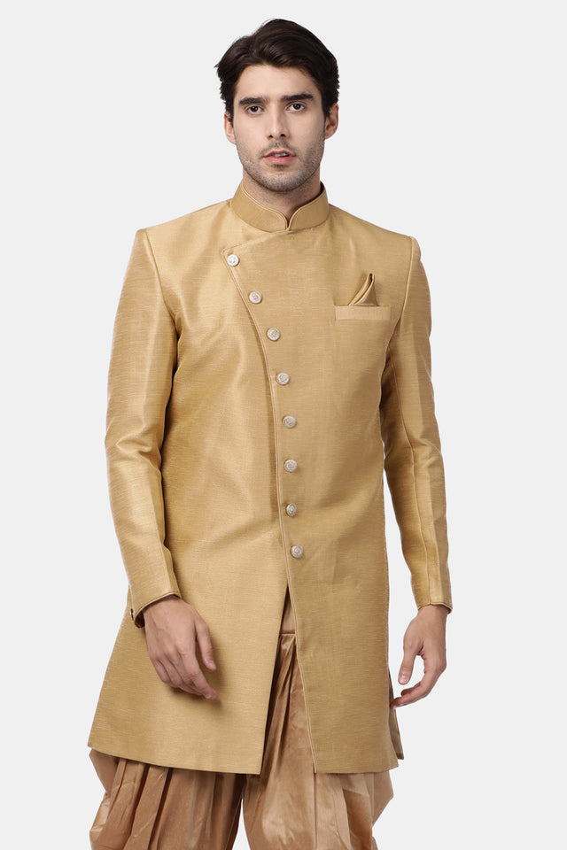 Men's Art Silk Sherwani In Beige