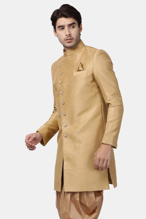 Men's Art Silk Sherwani In Beige