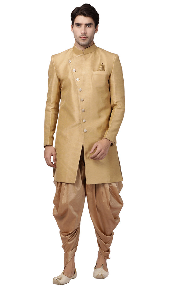 Men's Art Silk Sherwani Set In Beige